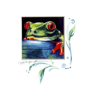 Hand Embellished tree frog print from Original painting FRAME Ready